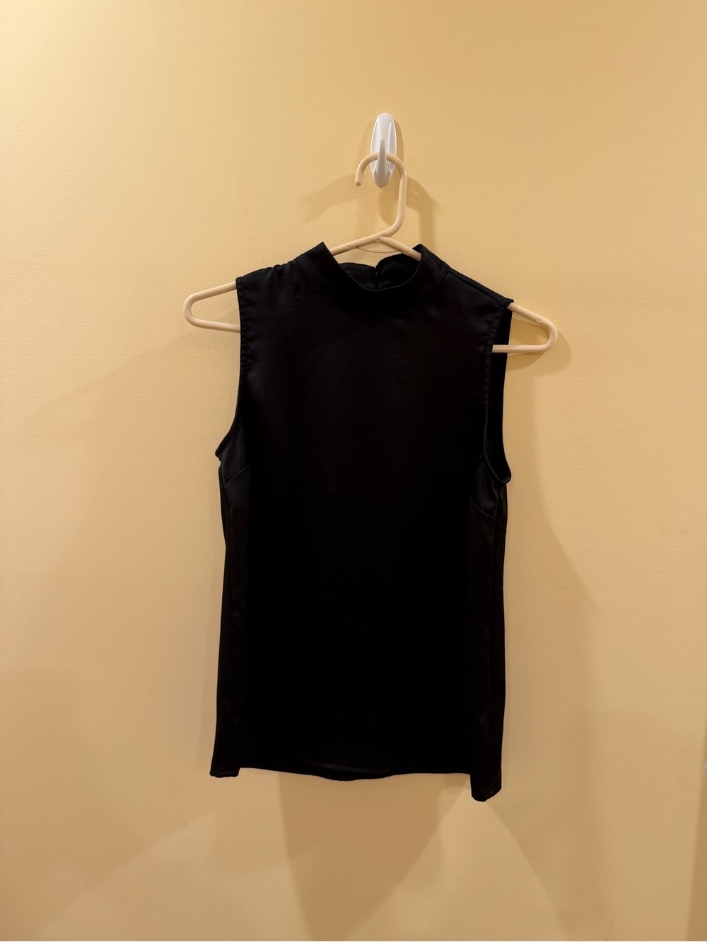 Express Sleeveless Satin Mock Neck Top in Black